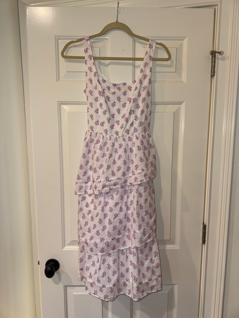 Women's White and Purple Tiered Summer Dress